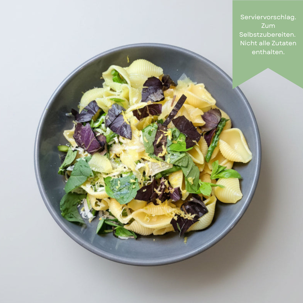 Für Pasta mit grünem Spargel, Basilikum und Zitrone (3 Portionen, Hauptgericht)