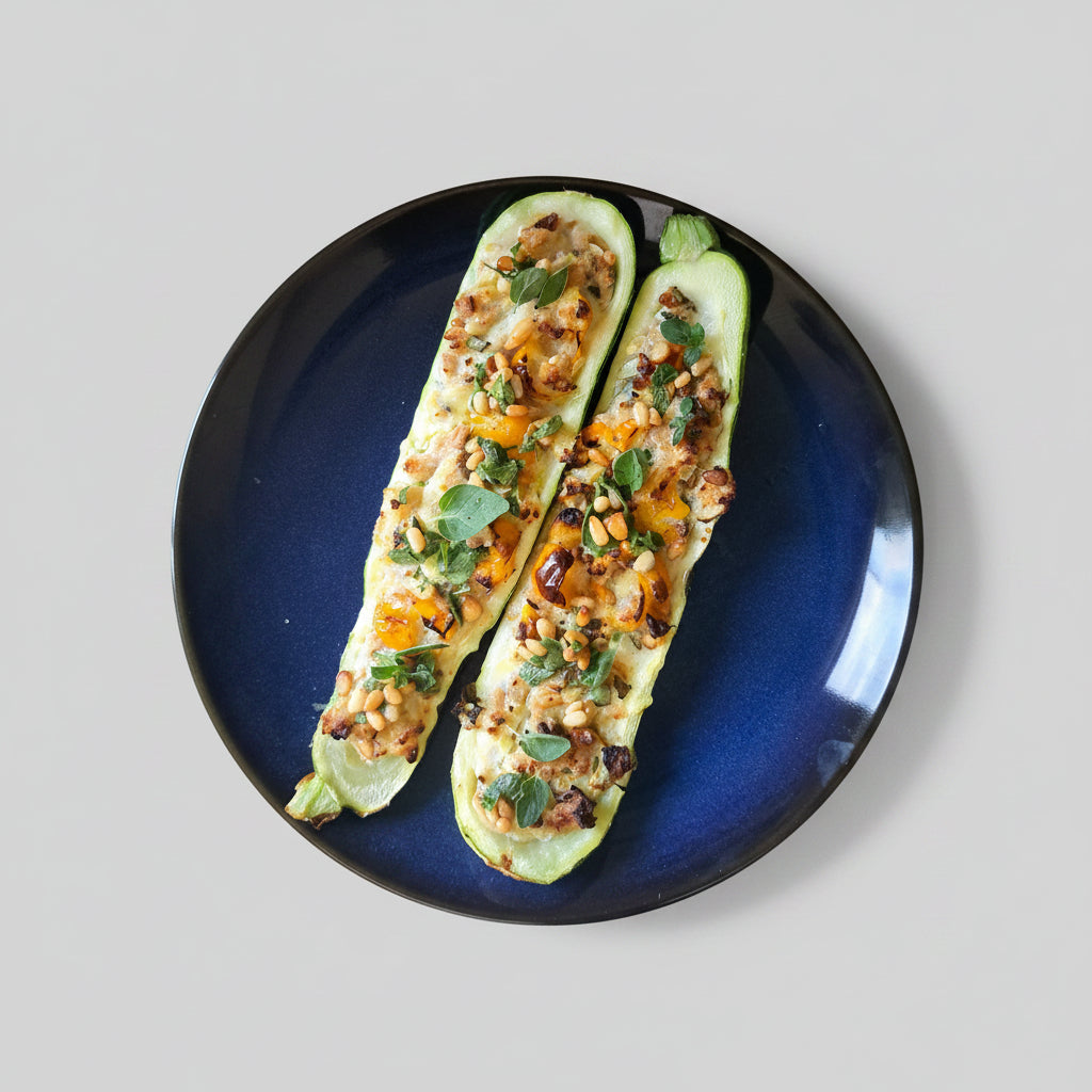 Küchenkombi für gefüllte Zucchini mit Oregano-Salsa (2-3 Personen, Hauptgericht)