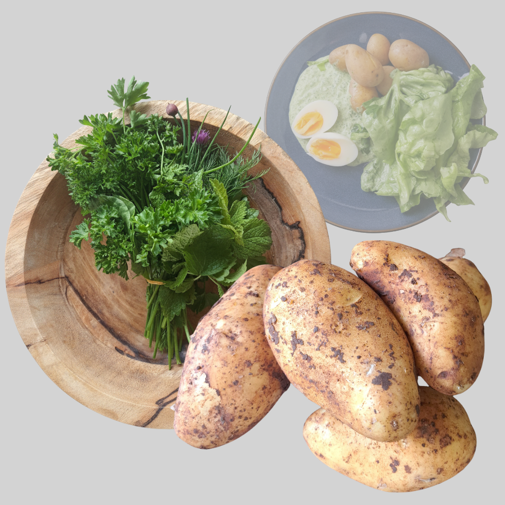 Küchenkombi für Frühkartoffeln mit Grüner Soße (4 Portionen, Hauptgericht)