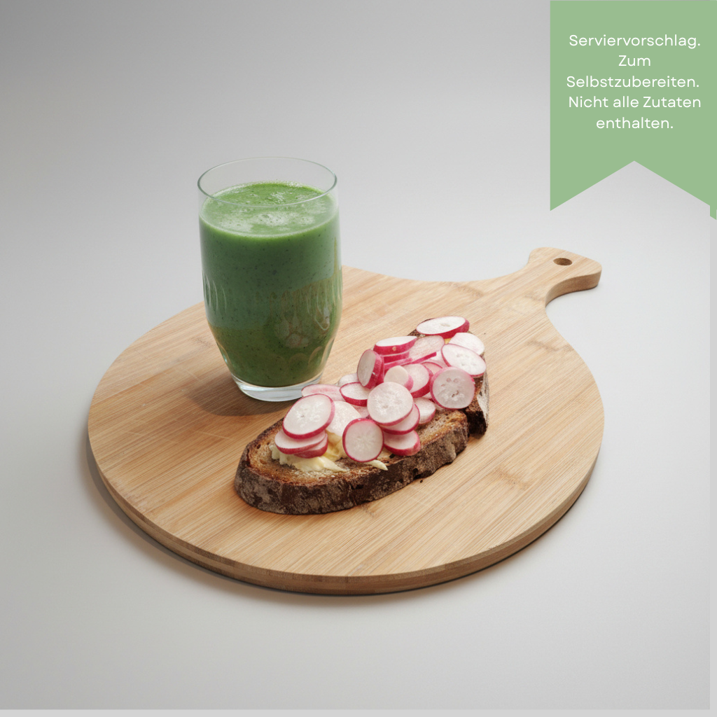 Küchenkombi für Radieschenbrot mit Wildkräuter-Lassi