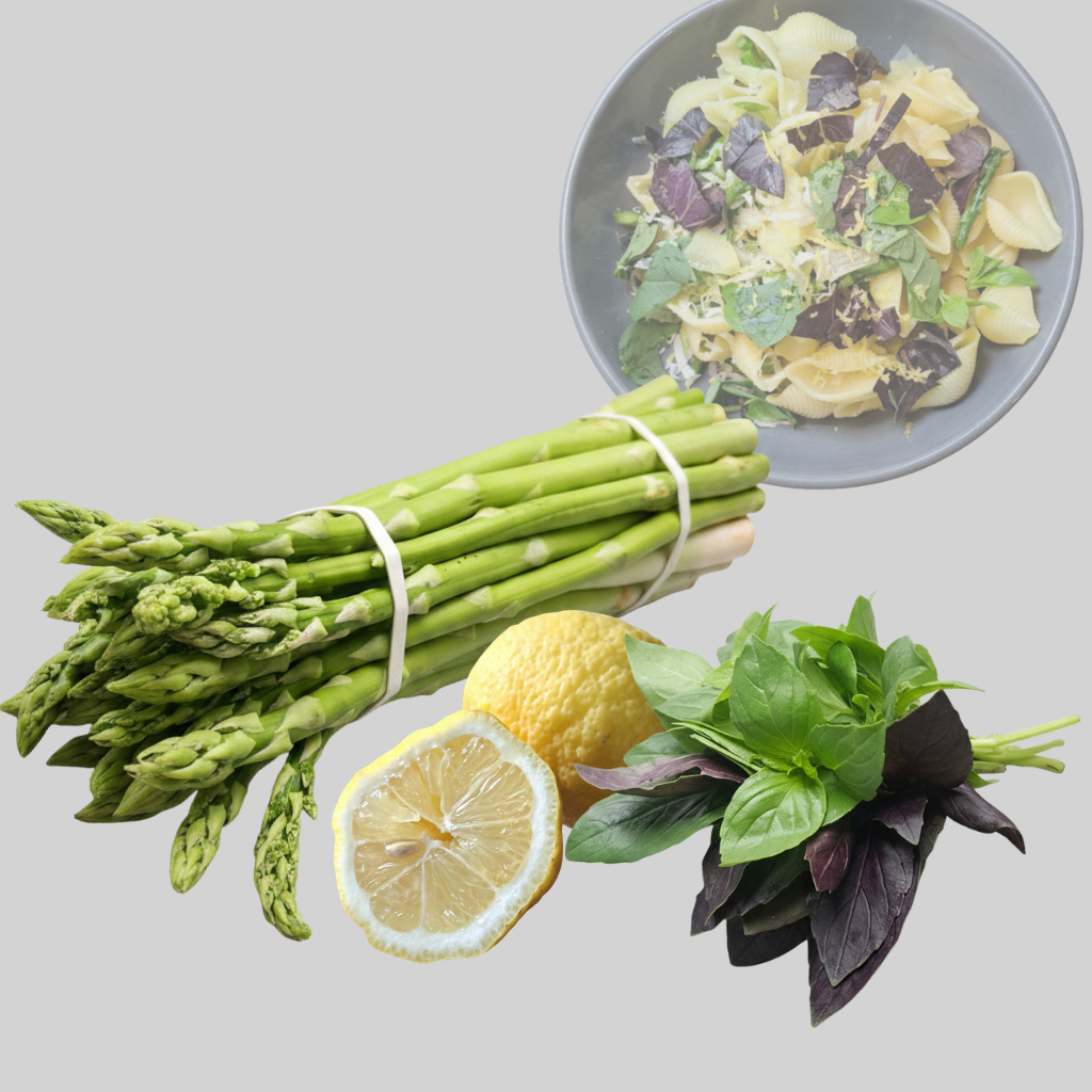 Für Pasta mit grünem Spargel, Basilikum und Zitrone (3 Portionen, Hauptgericht)